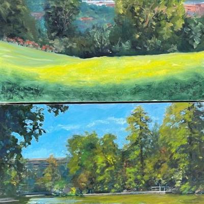 Pair of Larry Griggs Oil on Canvas Landscapes, Ohio River Overlook and Lake Scene, Unsigned 