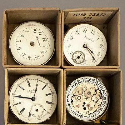 Antique Hampden, Luffolk, Elgin, Pocket Watch Movements, Parts, Dials