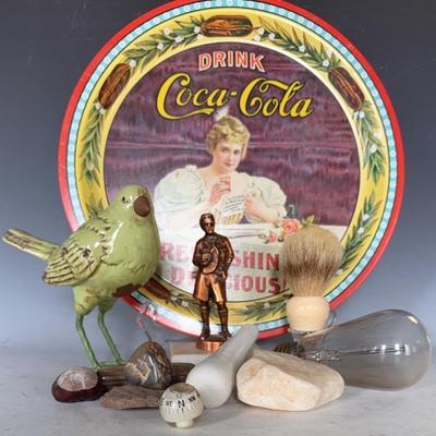 Repro Coke Tray, Vintage Shaving Brush, Polished Stones & Miscellaneous (13)