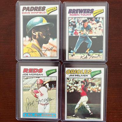 1977 Topps Baseball Cards. Robin Yount, Dave Winfield, Joe Morgan and Jim Palmer