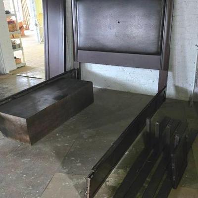 Bonded Leather Head Board, Dark Bed Frame
