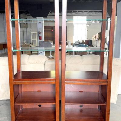 Pair Of Wooden Glass Shelving