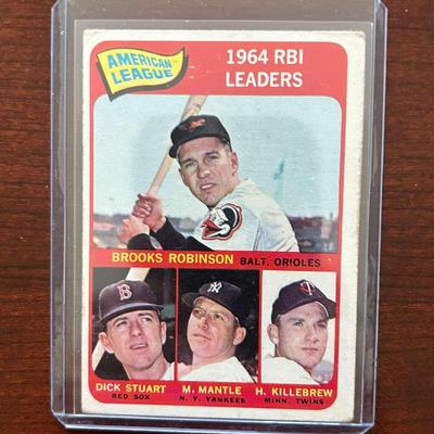 1965 Topps AL RBI Leaders. Mickey Mantle, Brooks Robinson, Killebrew, and Stuart