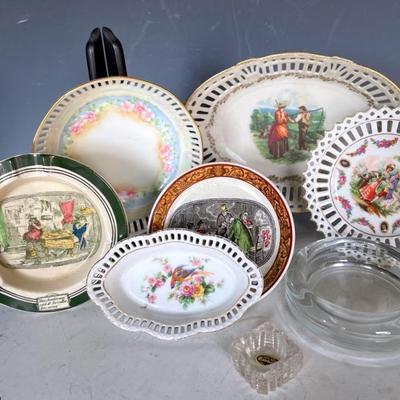 Antique Reticulated Trays With Adams English Ashtray And Dish
