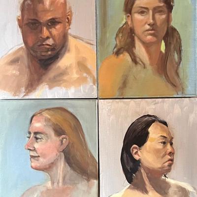 Four Larry Griggs Acrylic Portraits, Unsigned 