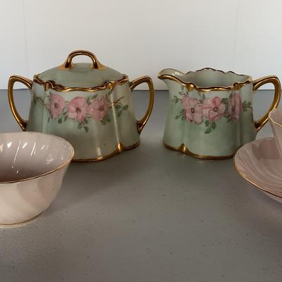 Antique Hand Painted Cream And Sugar + Pink Tuscanware