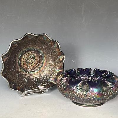 Fenton Cobalt Carnival Glass Bowls (2), Vintage 