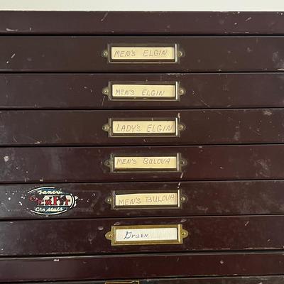 Antique 6 Drawer Watch Maker Cabinet Full Of Watch Movements - Parts