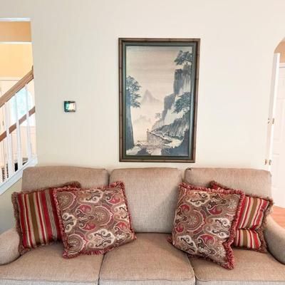 Henredon Brown upholstered 3-cushion Sofa 	33”h x 84”w x 40”d 