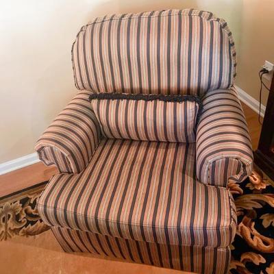 Armchair- Green, Black and Gold  striped Upholstered Arm Chair by Southwood, Hickory, NC # 2