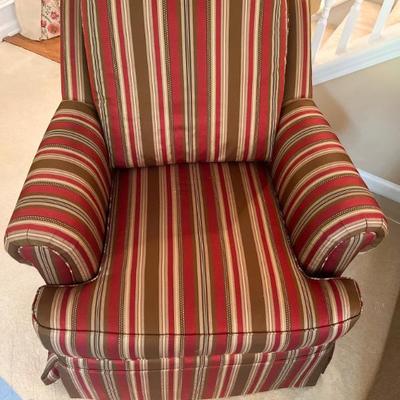 Henredon Red/Brown/Gold striped SWIVEL armchair # 2	Chair : 34”h x 32”w x 39”d