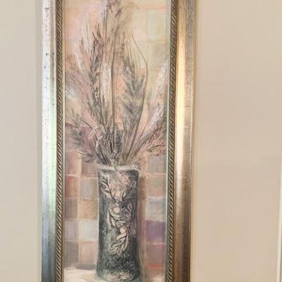 Art- C. Rowan Gold  frame stems in urn #1	18”w  x 42”h
