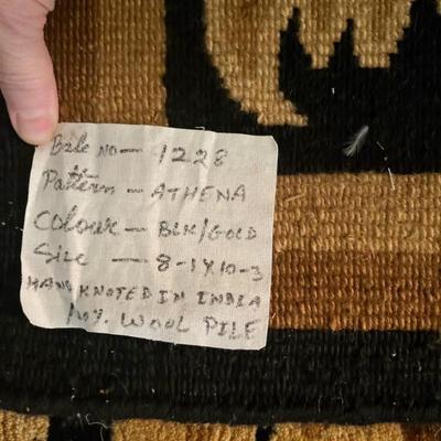 Area rug Black / Gold - Athena pattern / handknotted India 100% wool pile 	 8’x 10’ feet 