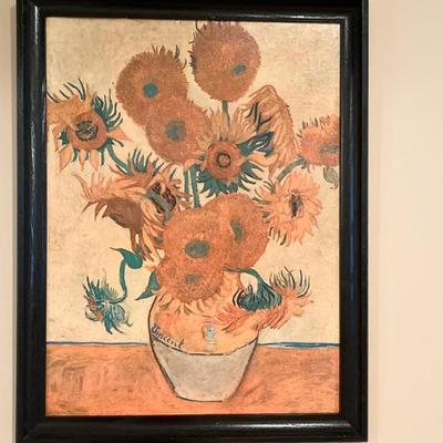 Art - reproduction Vincent Van Gogh Sunflowers	21” x 26”