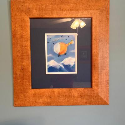 Art - Wood Framed - yellow helicopter 	21w” x 23H” 