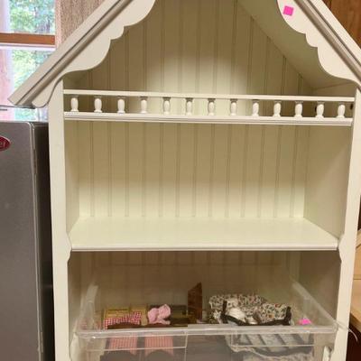 Pottery Barn Tall white dollhouse/Bookcase with furniture