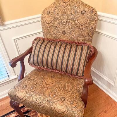 Dining Chair- Green, Black and Gold   Upholstered Arm Chair W/ lumbar pillow by Southwood, Hickory, NC