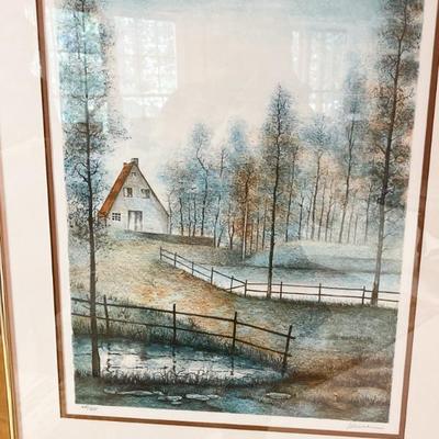 Art- Framed - mid-20th-century original lithograph, titled "Winter", by Spanish artist Antonio Rivera. 260/375 (COA -...