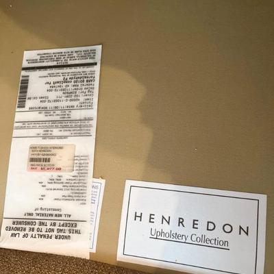 Henredon Brown upholstered 3-cushion Sofa 	33”h x 84”w x 40”d  Label