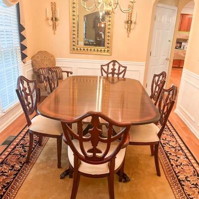 Preview DINING ROOM	Maitland-Smith Casual Dining table with 6 Shield Arm Chair (leaf)	"Measurement w/o leaf
30”h x 75”l x 46”w "