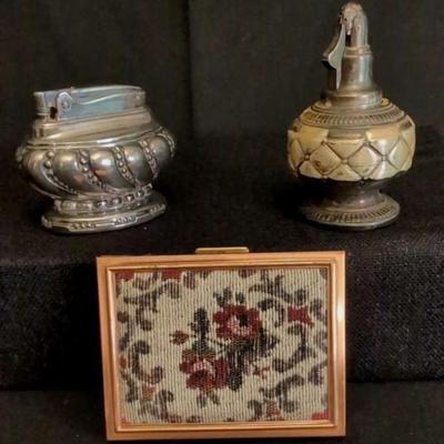 Vintage table lighters and cigarette case