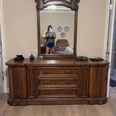 Nine drawer dresser, and mirror