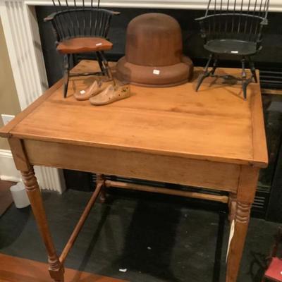 Sale Photo Thumbnail #74: $325 antique solid pine fliptop writing desk 30"H 28"L 24"depth -$120 hat forms, shoe forms $16