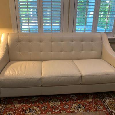 Sale Photo Thumbnail #209: $595 Chateau D’Ax leather couch in cream 34”H 76”L 36”depth