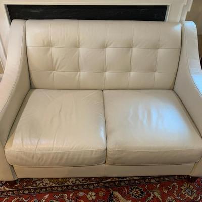 $450 Chateau D’Ax loveseat leather cream color 34”H 53”L 36”depth