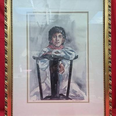 Pencil Signed Mia Tschampel Boy On Chair Print