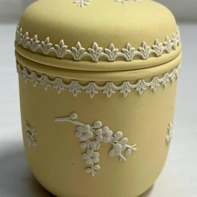 Primrose Yellow Wedgwood Jasperware Lidded Jar w/Prunus Blossoms
