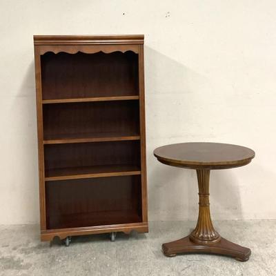 Ethan Allen Pedestal Table W/ Cherry Bookcase 