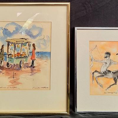 Vintage Orginal Ink And Watercolor By Mia Tschampel And Watercolor By Patricia H Cooper 