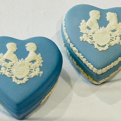 Classic Blue Wedgwood Jasperware Royal Birth / Wedding Trinket Boxes