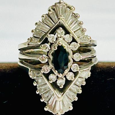 Stunning 14k White Gold Diamond & Sapphire Wedding Set, sz 4.75, (9.1g)