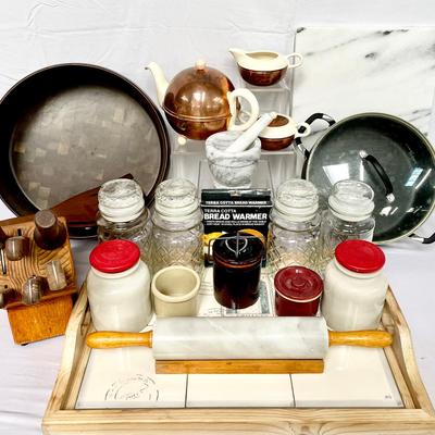 Vintage Marble And Glass Kitchenware & Copper Tea Set