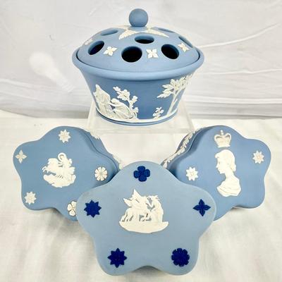 Wedgwood Blue Jasperware Potporri Bowl & Trinket Boxes