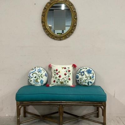 Mid-20th Century Rattan Bench W/ Mirror 