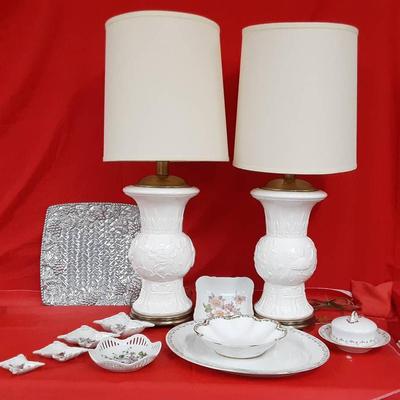 Two Large Lamps w/shades and A Variety Of Dish Decorum