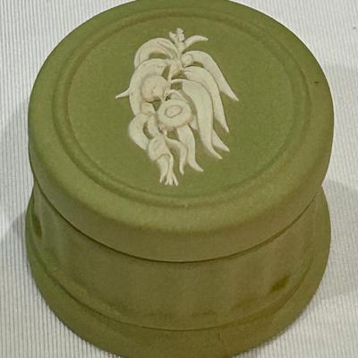 Very Rare Wedgwood Relief Pattern on Sage Jasperware Round Trinket Box