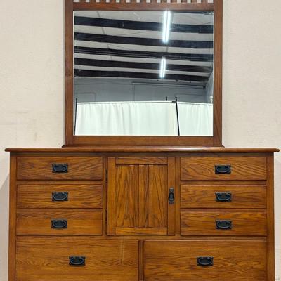 Mission-Style Dresser with Mirror – Rich Oak Finish