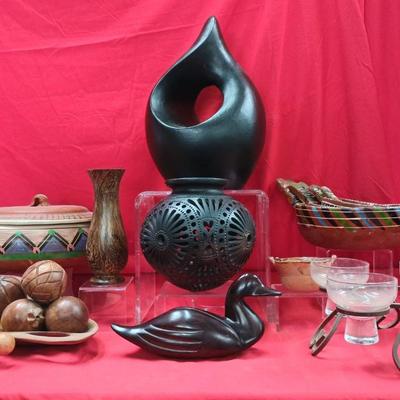 MCM Sculpture W/ Oaxaca Black Clay Vase And More