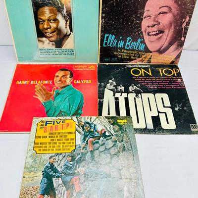 (5) Vintage Vinyl Albums:  Nat King Cole * Ella * Belafonte * 4 Tops * Five Stairsteps