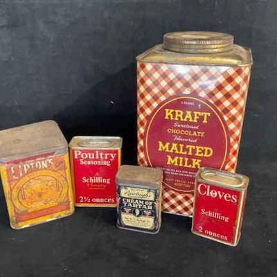 Early to mid 1900 s tea, spice & malted milk tins