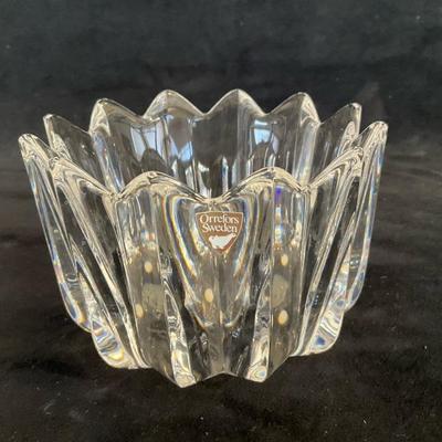 Signed orrefors sweden crystal fleur bowl candy dish