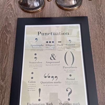 2 Vintage Brass Horse Bookends & Punctuation Print Framed Art