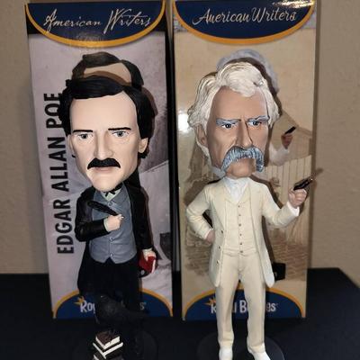 Royal Bobbles Edgar Allan Poe & Mark Twain Collectible Figures With Original Boxes