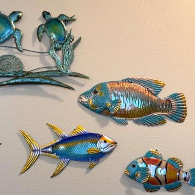 Colorful Metal Fish And Turtle Artwork