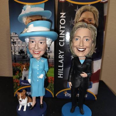 Royal Bobbles Hillary Clinton & Queen Elizabeth II Collectible Figures With Original Boxes