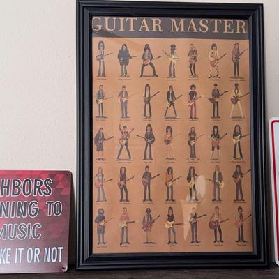 Guitar/Music Themed Hanging Metal Signs And Framed Art